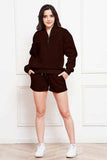 Half Zip Long Sleeve Sweatshirt and Drawstring Shorts Set - Trendsi - Flyclothing LLC