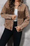 Fringe Trim Snap Down Denim Jacket - Trendsi - Flyclothing LLC