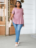 Plus Size Cold-Shoulder Round Neck Curved Hem Tee - Trendsi - Flyclothing LLC
