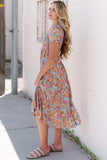 Floral Flounce Sleeve Round Neck Midi Dress - Trendsi - Flyclothing LLC