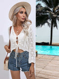 Drawstring V-Neck Long Sleeve Cover Up - Trendsi - Flyclothing LLC