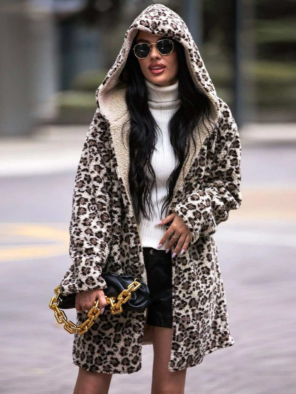 Leopard Hooded Coat with Pockets - Trendsi - Flyclothing LLC