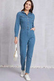 Snap Down Denim Jumpsuit with Pockets - Trendsi - Flyclothing LLC
