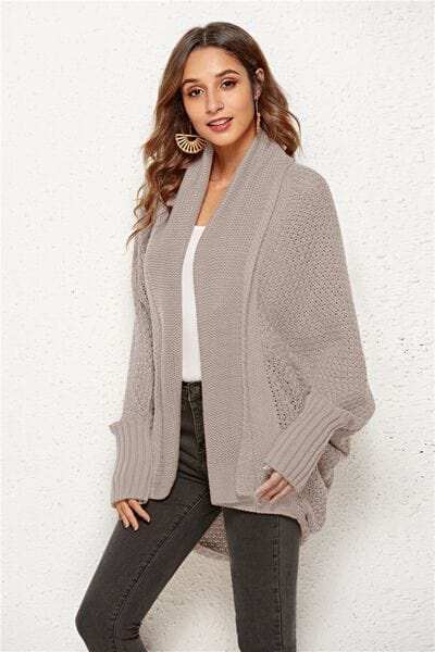 Open Front Batwing Sleeve Cardigan - Trendsi - Flyclothing LLC