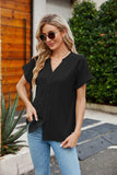 Notched Neck Cuffed Sleeve Shirt - Trendsi - Flyclothing LLC