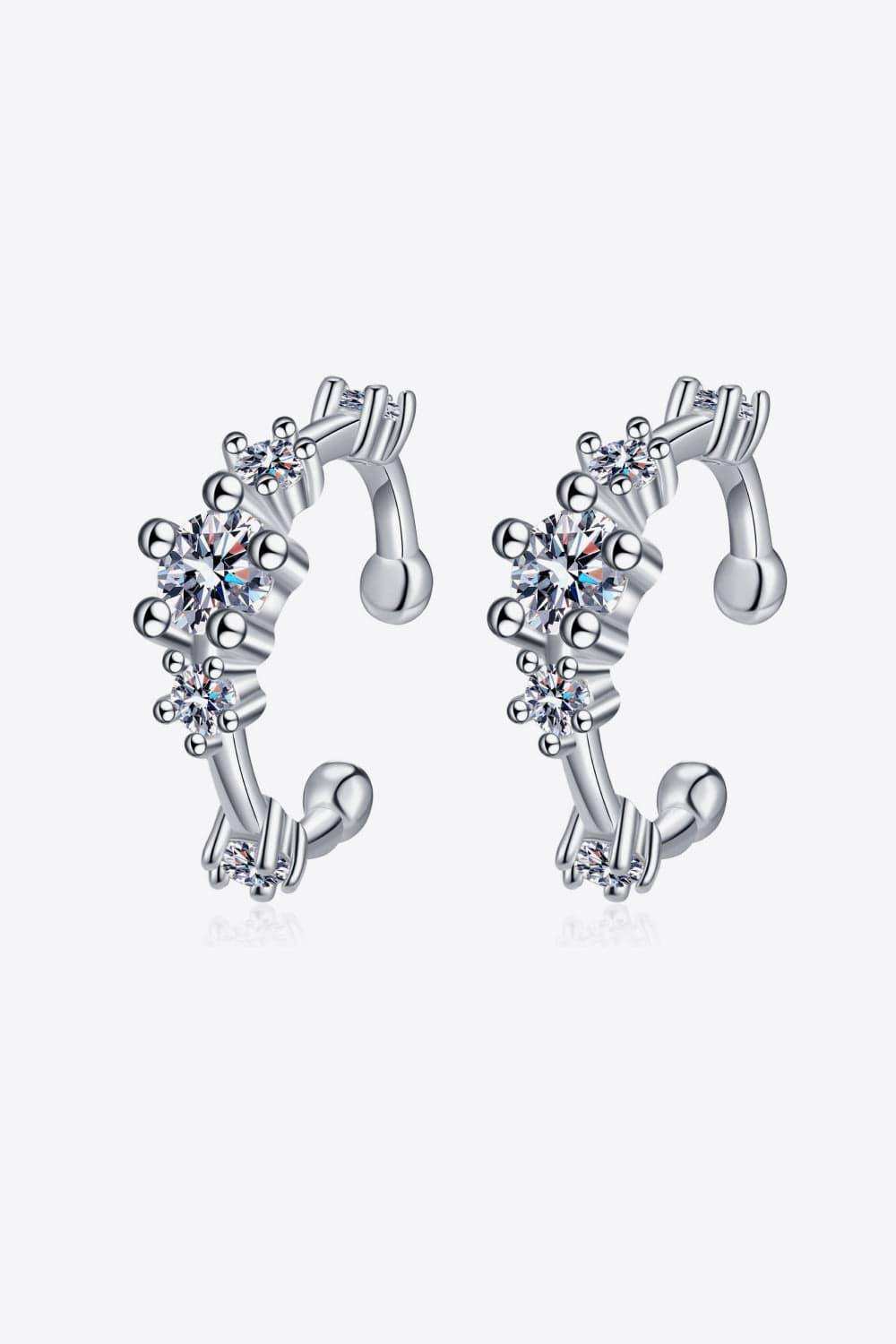 Moissanite Rhodium-Plated Cuff Earrings - Trendsi - Flyclothing LLC