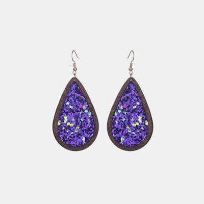 Sequin Wood Teardrop Earrings - Trendsi - Flyclothing LLC