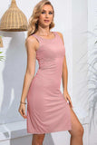 Round Neck Slit Sleeveless Dress - Trendsi - Flyclothing LLC
