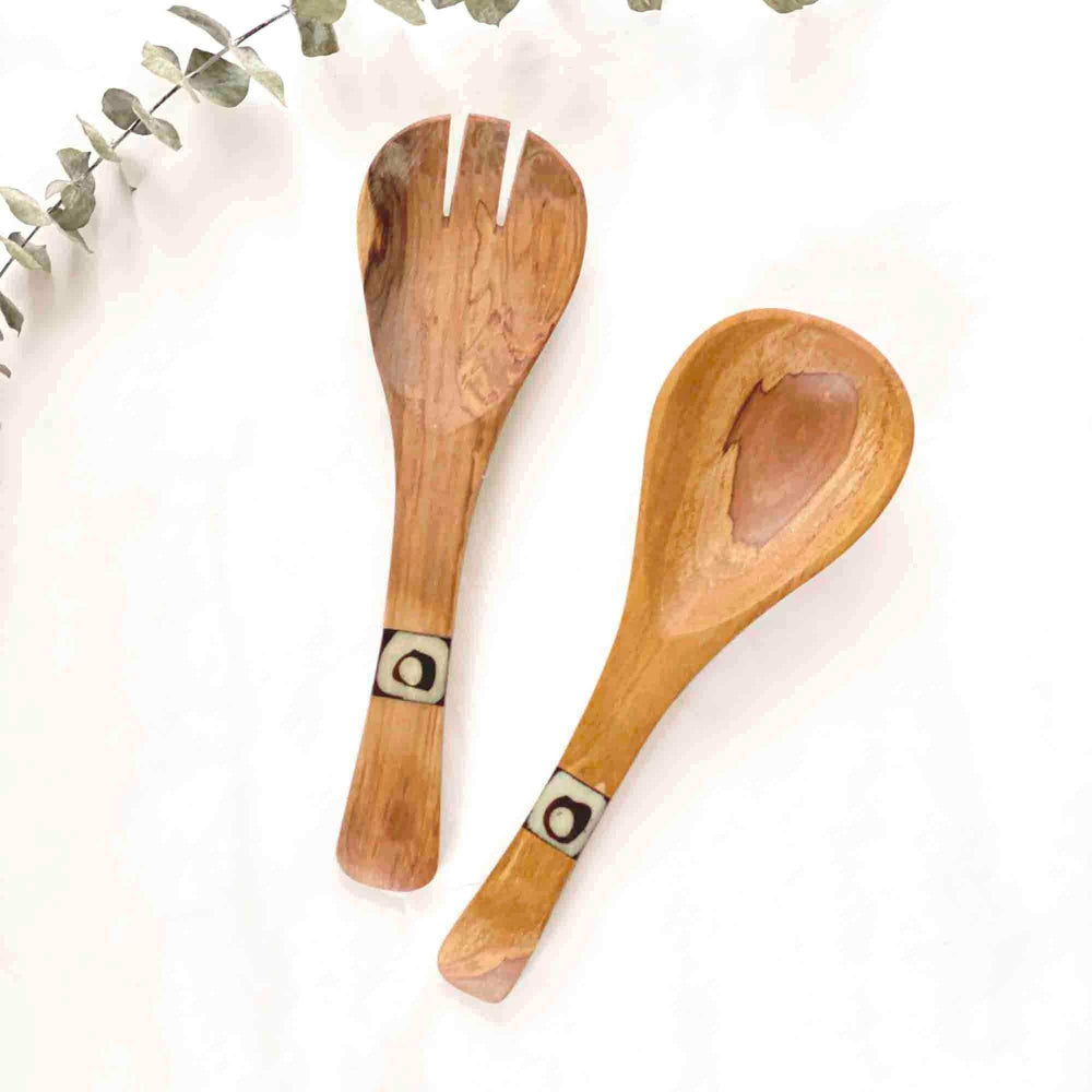 Olive Wood Serving Set, Small with Batik Inlay - Jedando - Flyclothing LLC