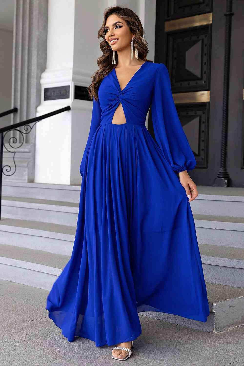 Twist Front Cutout Long Sleeve Dress - Trendsi - Flyclothing LLC