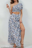 Printed Asymmetrical Cropped Top and Split Skirt Set - Trendsi - Flyclothing LLC