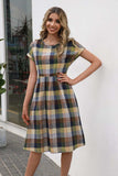Plaid Round Neck Cap Sleeve Dress - Trendsi - Flyclothing LLC