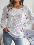 Decorative Button Cable-Knit Sweater - Trendsi - Flyclothing LLC