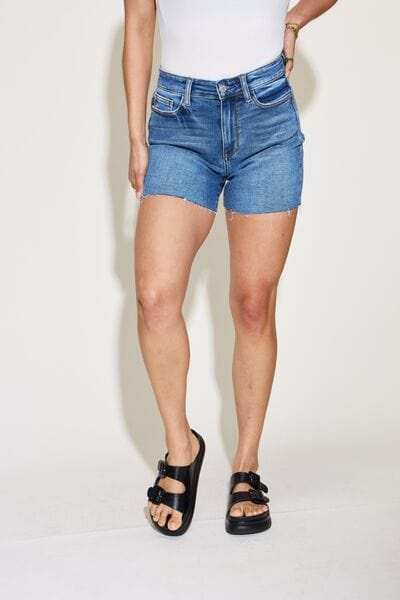 Judy Blue Full Size High Waist Slim Denim Shorts - Trendsi - Flyclothing LLC