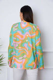 Printed Notched Long Sleeve Blouse - Trendsi - Flyclothing LLC