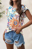 Printed Round Neck Short Sleeve T-Shirt - Trendsi - Flyclothing LLC