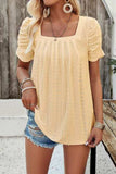 Eyelet Square Neck Puff Sleeve T-Shirt - Trendsi - Flyclothing LLC