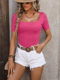 Square Neck Short Sleeve Sweater - Trendsi - Flyclothing LLC