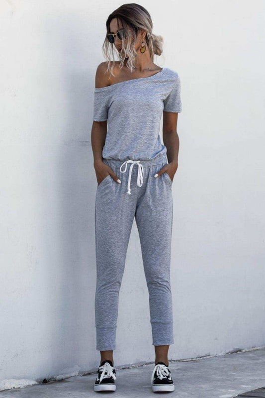 Asymmetrical Neck Tied Jumpsuit with Pockets - Trendsi - Flyclothing LLC