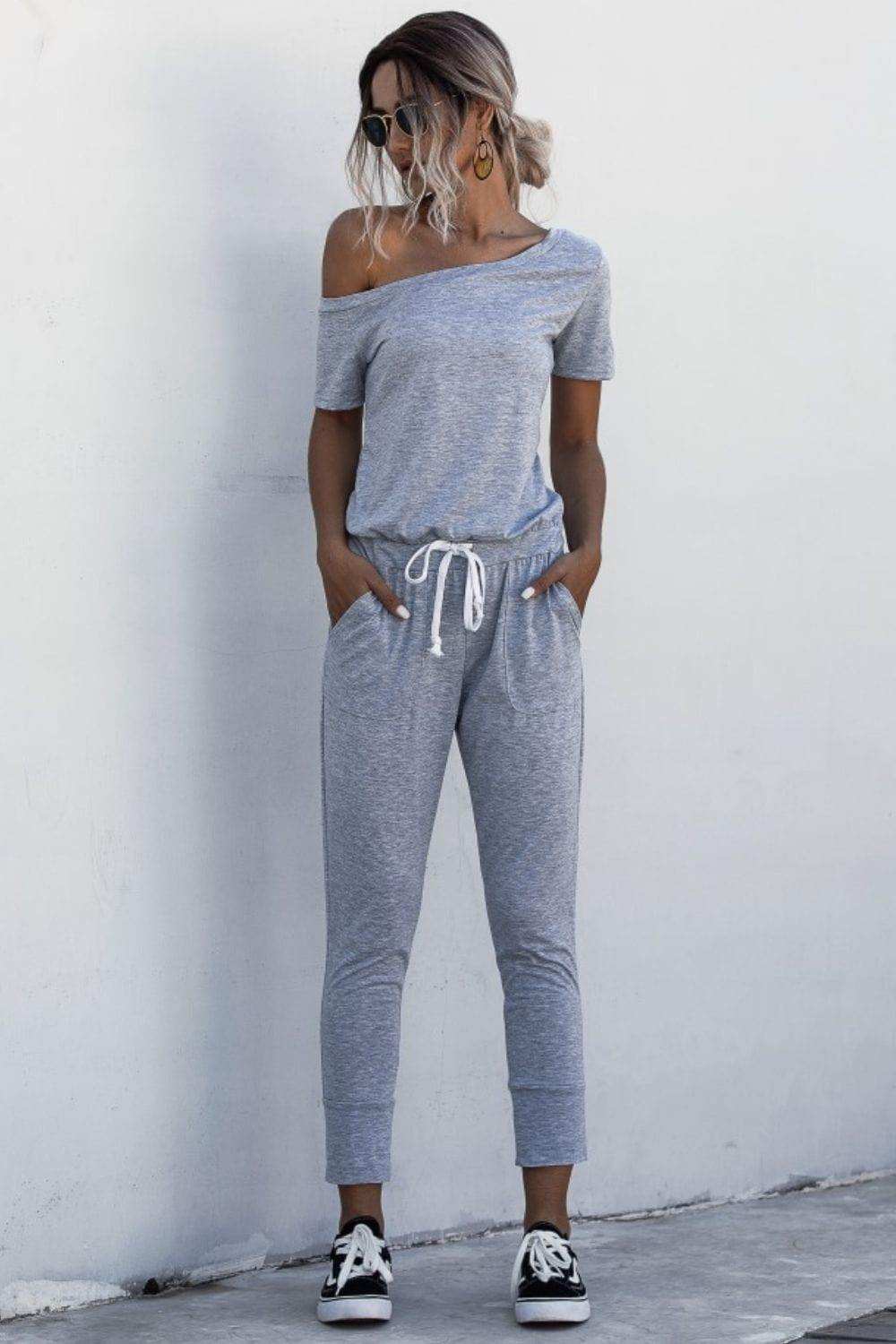 Asymmetrical Neck Tied Jumpsuit with Pockets - Trendsi - Flyclothing LLC
