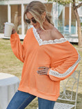 Contrast Spliced Lace V-Neck Top - Trendsi - Flyclothing LLC