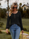 Round Neck Button-Down Long Sleeve Tee - Trendsi - Flyclothing LLC