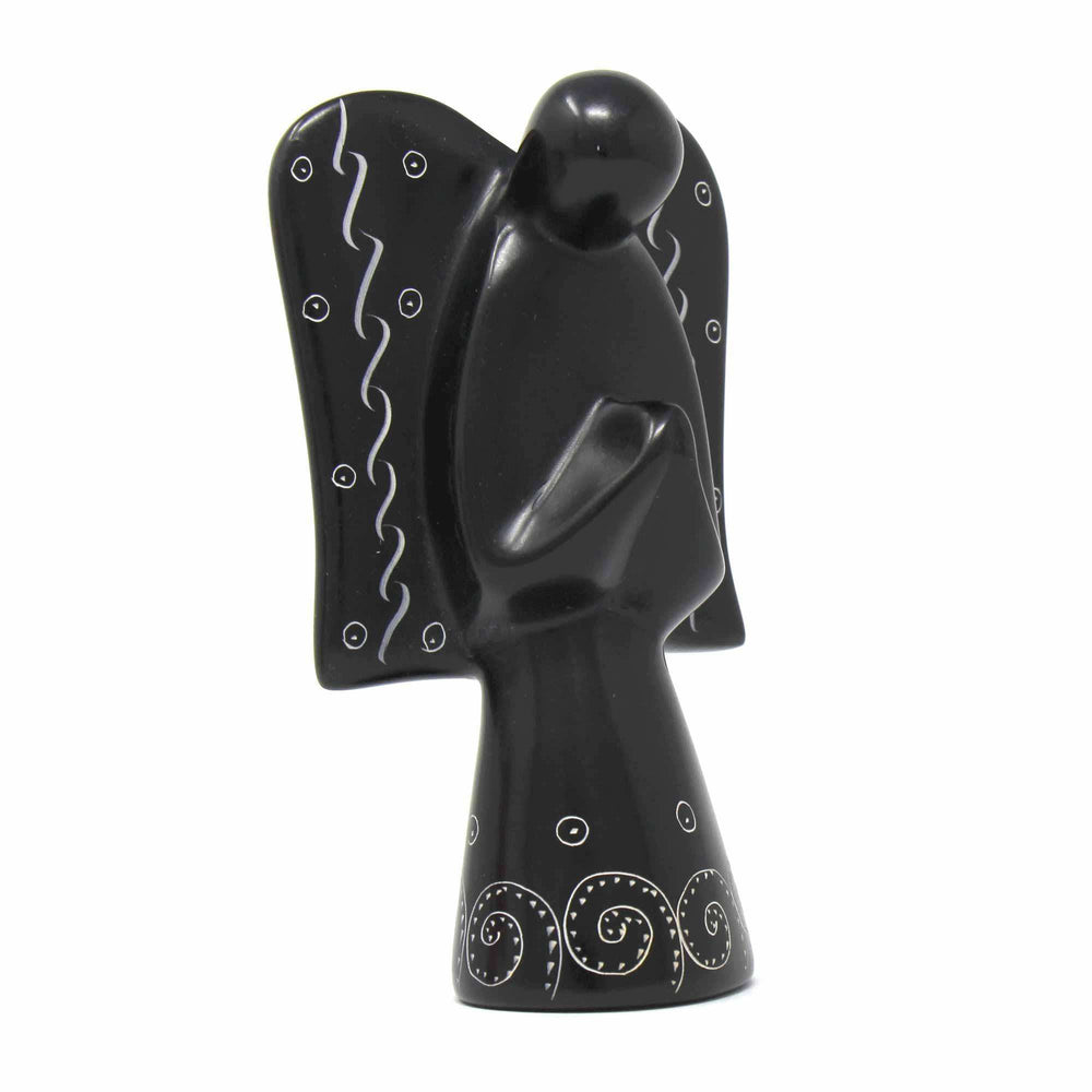 Soapstone Angel Sculpture - Black Finish with Etch Design - SMOLArt - Flyclothing LLC