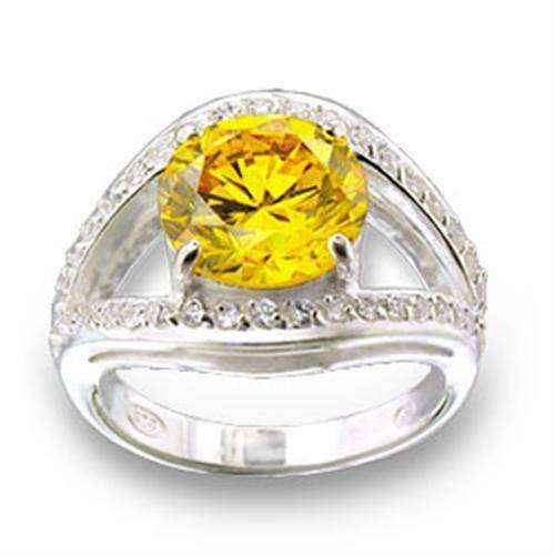 Alamode High-Polished 925 Sterling Silver Ring with AAA Grade CZ in Topaz - Alamode - Flyclothing LLC