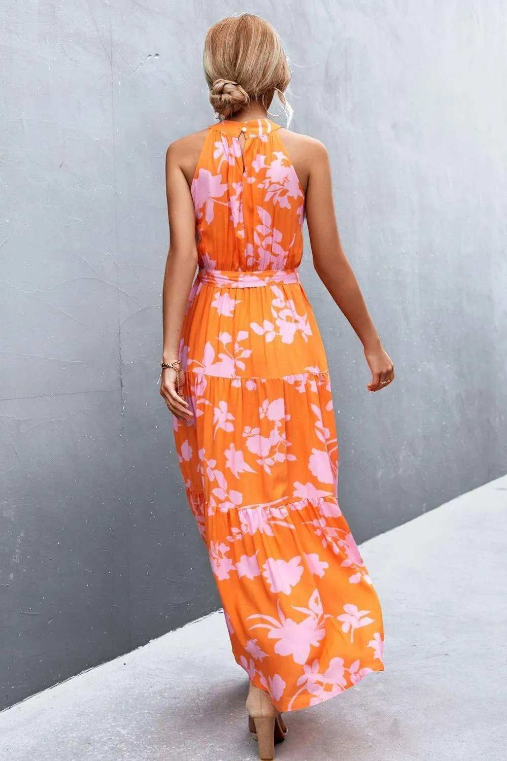 Printed Sleeveless Tie Waist Maxi Dress - Trendsi - Flyclothing LLC