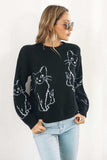 Cat Pattern Round Neck Long Sleeve Pullover Sweater - Trendsi - Flyclothing LLC