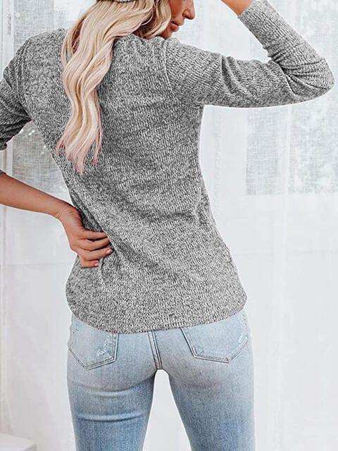 Round Neck Buttoned Long Sleeve T-Shirt - Trendsi - Flyclothing LLC