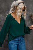 Notched Neck Lantern Sleeve Blouse - Trendsi - Flyclothing LLC