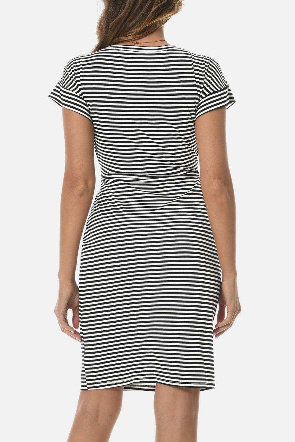 Tie Front Round Neck Short Sleeve Dress - Trendsi - Flyclothing LLC