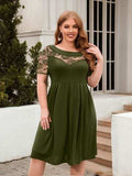 Plus Size Ruched Round Neck Short Sleeve Dress - Trendsi - Flyclothing LLC