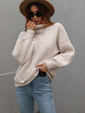 High Neck Balloon Sleeve Rib-Knit Pullover Sweater - Trendsi - Flyclothing LLC