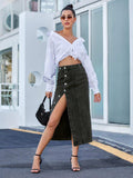 Button Down Denim Skirt - Trendsi - Flyclothing LLC