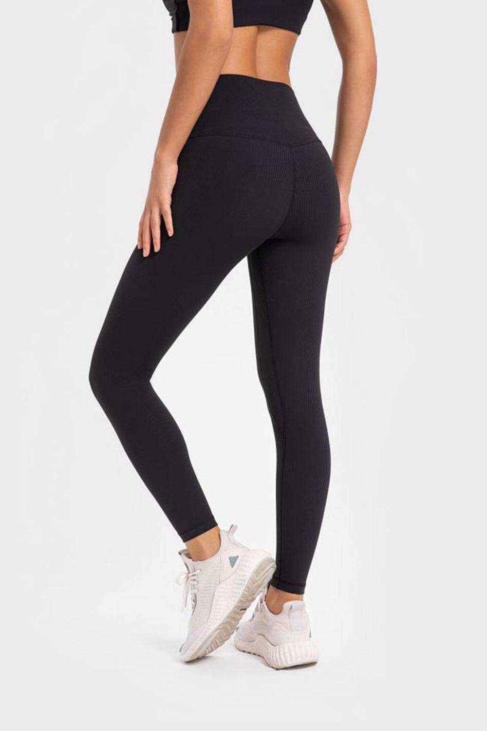 Highly Stretchy Wide Waistband Yoga Leggings - Trendsi - Flyclothing LLC