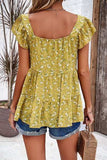 Printed Square Neck Cap Sleeve Blouse - Trendsi - Flyclothing LLC