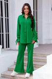 Drawstring Flounce Sleeve Shirt and Pants Set - Trendsi - Flyclothing LLC