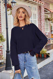 Round Neck Drop Shoulder Long Sleeve Sweater - Trendsi - Flyclothing LLC