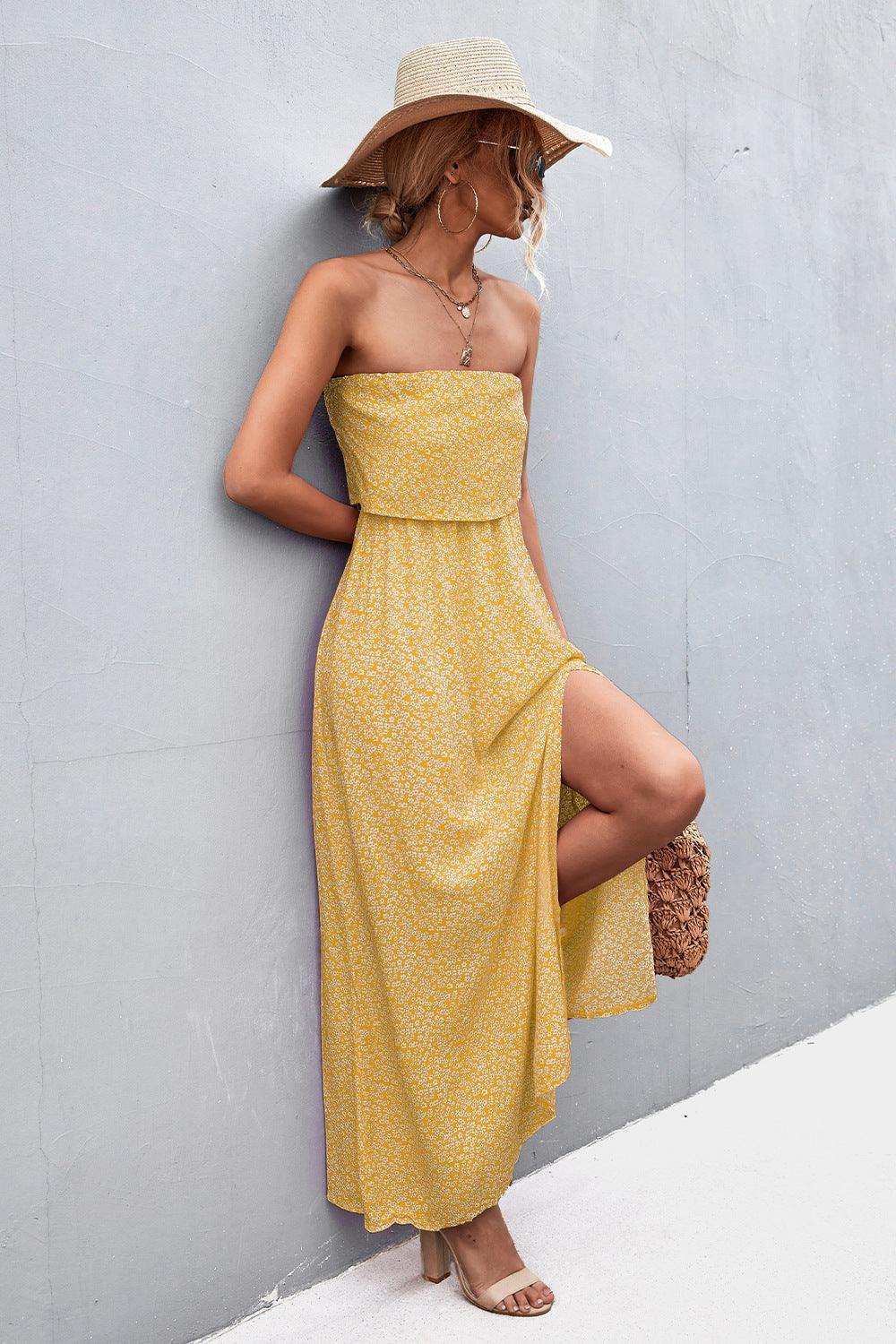 Strapless Split Maxi Dress - Trendsi - Flyclothing LLC