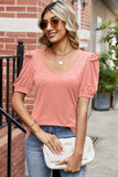 Round Neck Ruffle Trim Short Sleeve T-Shirt - Trendsi - Flyclothing LLC