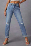 Distressed Raw Hem Straight Jeans with Pockets - Trendsi - Flyclothing LLC