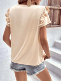 Ruffle Trim Short Sleeve Round Neck Blouse - Trendsi - Flyclothing LLC