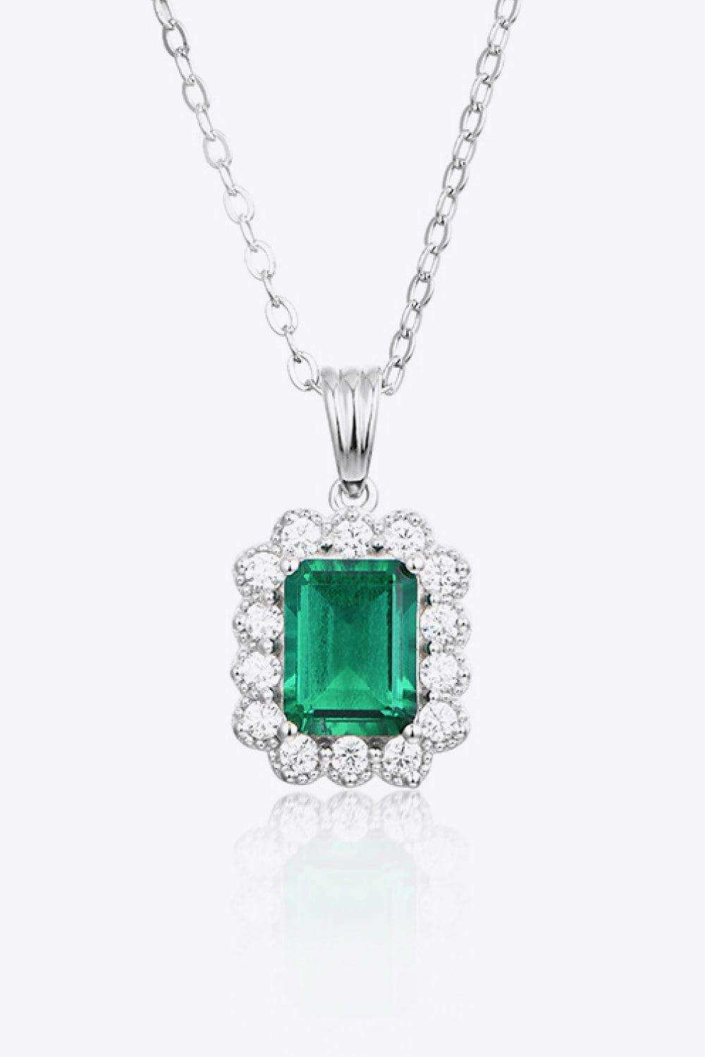 1.5 Carat Lab-Grown Emerald Pendant 925 Sterling Silver Necklace - Trendsi - Flyclothing LLC
