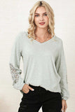 V-Neck Spliced Lace Top - Trendsi - Flyclothing LLC