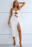 Cutout Strapless Drawstring Detail Split Bandage Dress - Trendsi - Flyclothing LLC