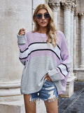 Striped Horizontal Ribbing Long Sleeve Tunic Sweater - Trendsi - Flyclothing LLC