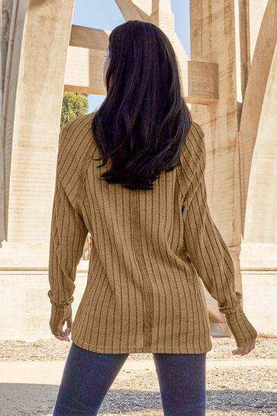 Basic Bae Full Size Ribbed Round Neck Long Sleeve Knit Top - Trendsi - Flyclothing LLC
