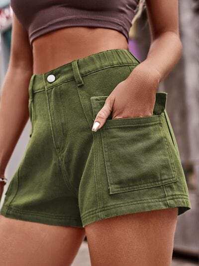 High Waist Denim Shorts with Pockets - Trendsi - Flyclothing LLC